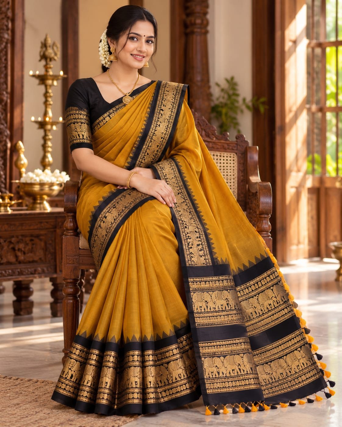 Woman in a Chettinad cotton saree